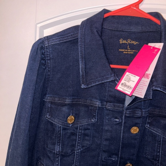 Jean Jacket Lilly Pulitzer denim jacket cosmic wash LAYLANI size large $178 - Picture 5 of 9